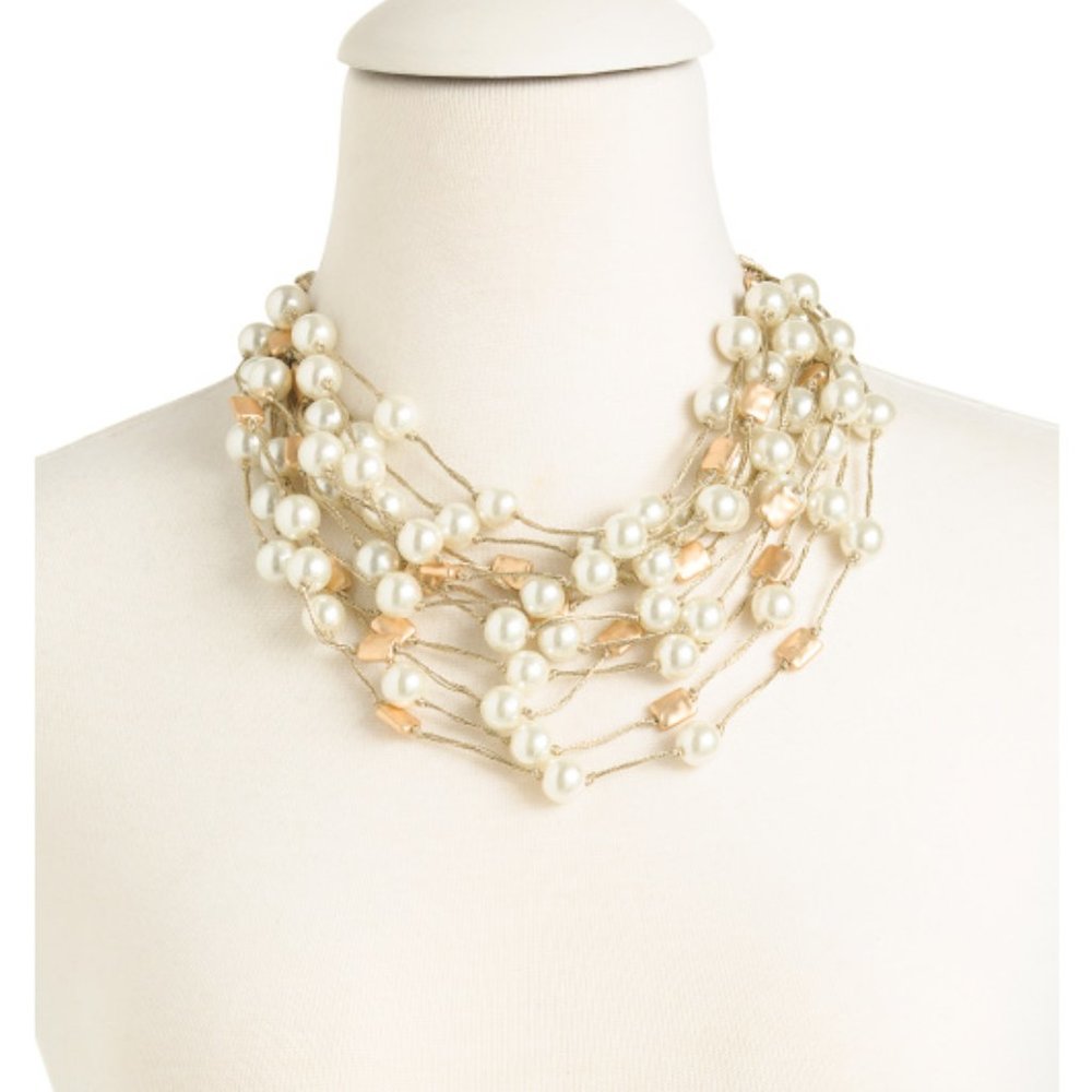 Gold Thread Glass Pearl Necklace